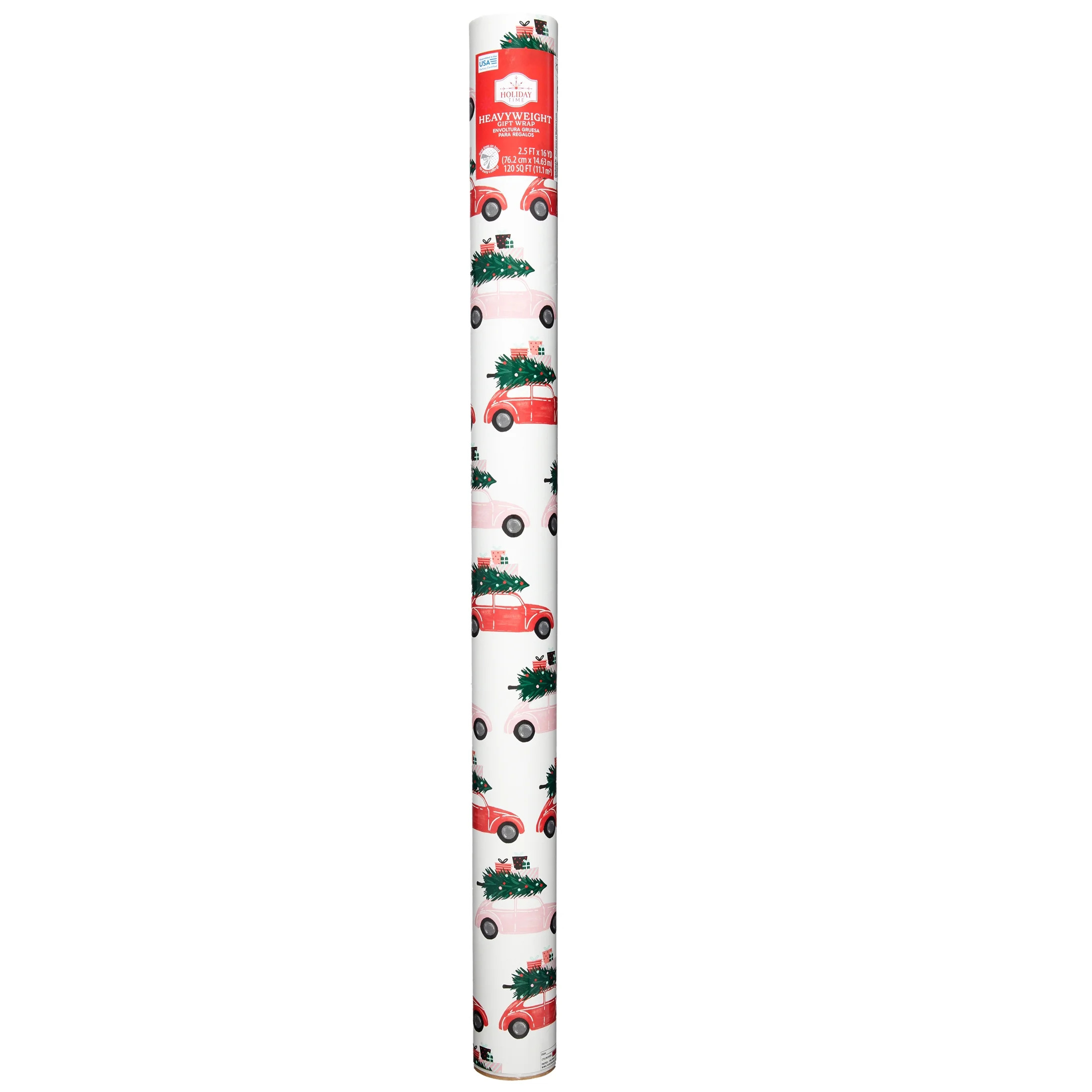 Pink & White Cars Heavyweight Christmas Gift Wrap Paper, 30" Wide, 120 Sq. ft, by Holiday Time | Walmart (US)