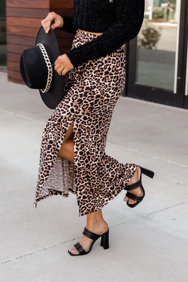 Among The Wild Brown Leopard Print Midi Skirt | The Pink Lily Boutique