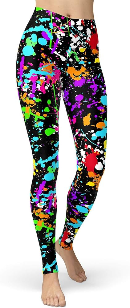 sissycos Women's 80s Leggings Neon Artistic Splash Printed Buttery Soft Stretchy Pants | Amazon (US)
