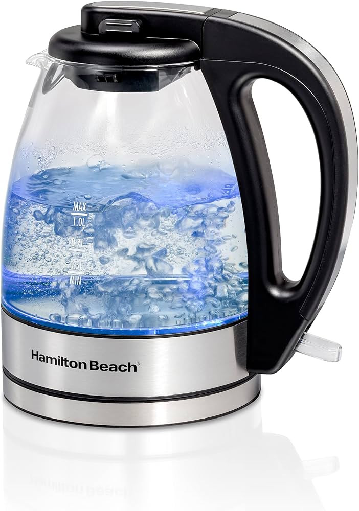 Hamilton Beach Glass Electric Tea Kettle, Water Boiler & Heater, 1 L, Cordless, LED Indicator, Au... | Amazon (US)