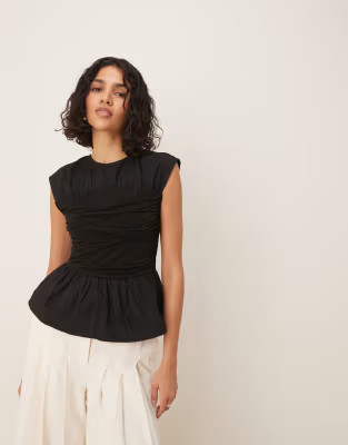 ASOS DESIGN woven mix bandage top with ruching detail in black | ASOS | ASOS (Global)