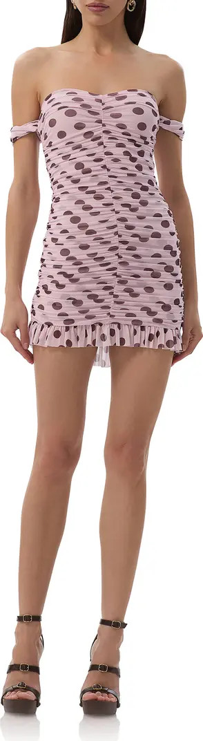 AFRM Tolia Printed Ruched Off the Shoulder Mesh Minidress | Nordstrom | Nordstrom