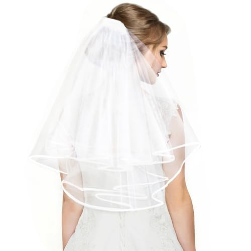 Audaisyly Bridal Veil White Wedding Veils Women's Satin Edge Tulle with Comb for Brides Shower Bachelorette Party, Engagement, Wedding, Bridesmaid Favors | Amazon (US)