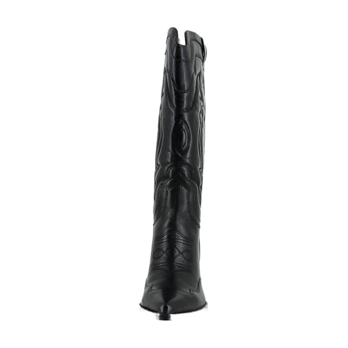 Sam Edelman Women's James Western Boot Black Leather Wide Calf 7 Medium | Amazon (US)