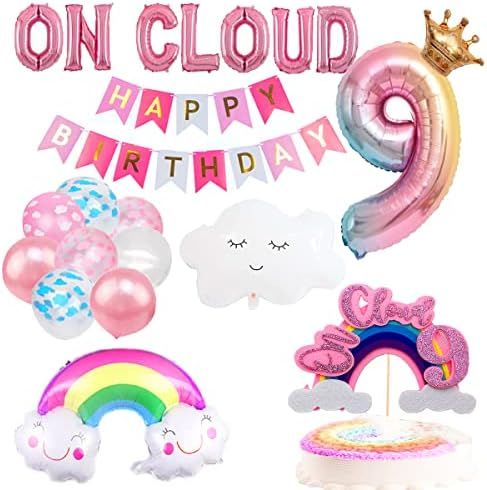 BEOXAGAR Big On Clound 9 Birthday Party Supplies，9th Birthday Decorations, Rainbow Party Decora... | Amazon (US)