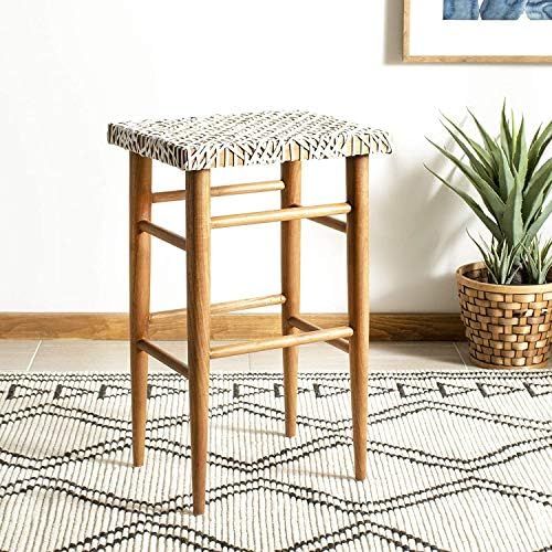 Safavieh Home Collection Kaleo White and Natural Woven 30-inch Leather Bar Stool | Amazon (US)