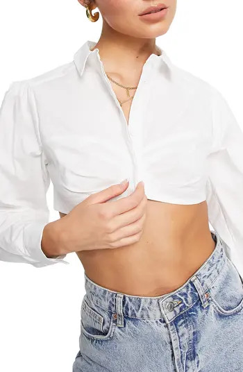 Topshop Super Crop Stretch Cotton Poplin Button-Up Shirt | Nordstrom | Nordstrom