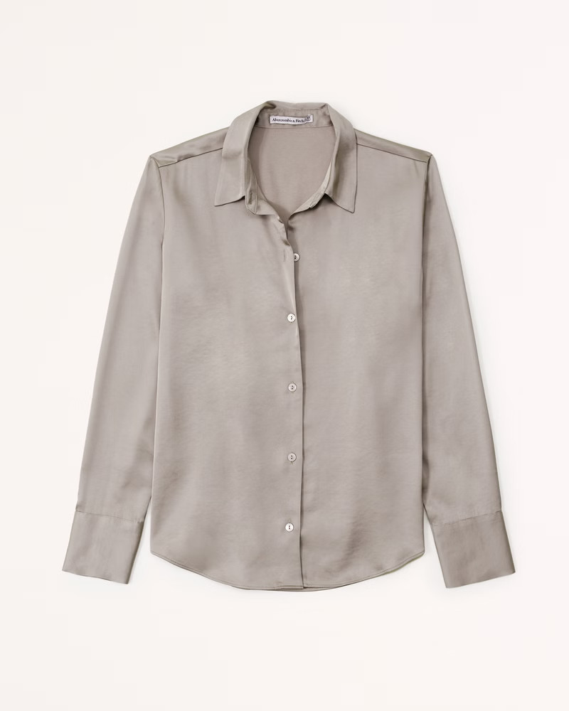 Long-Sleeve Satin Button-Up Shirt | Abercrombie & Fitch (US)