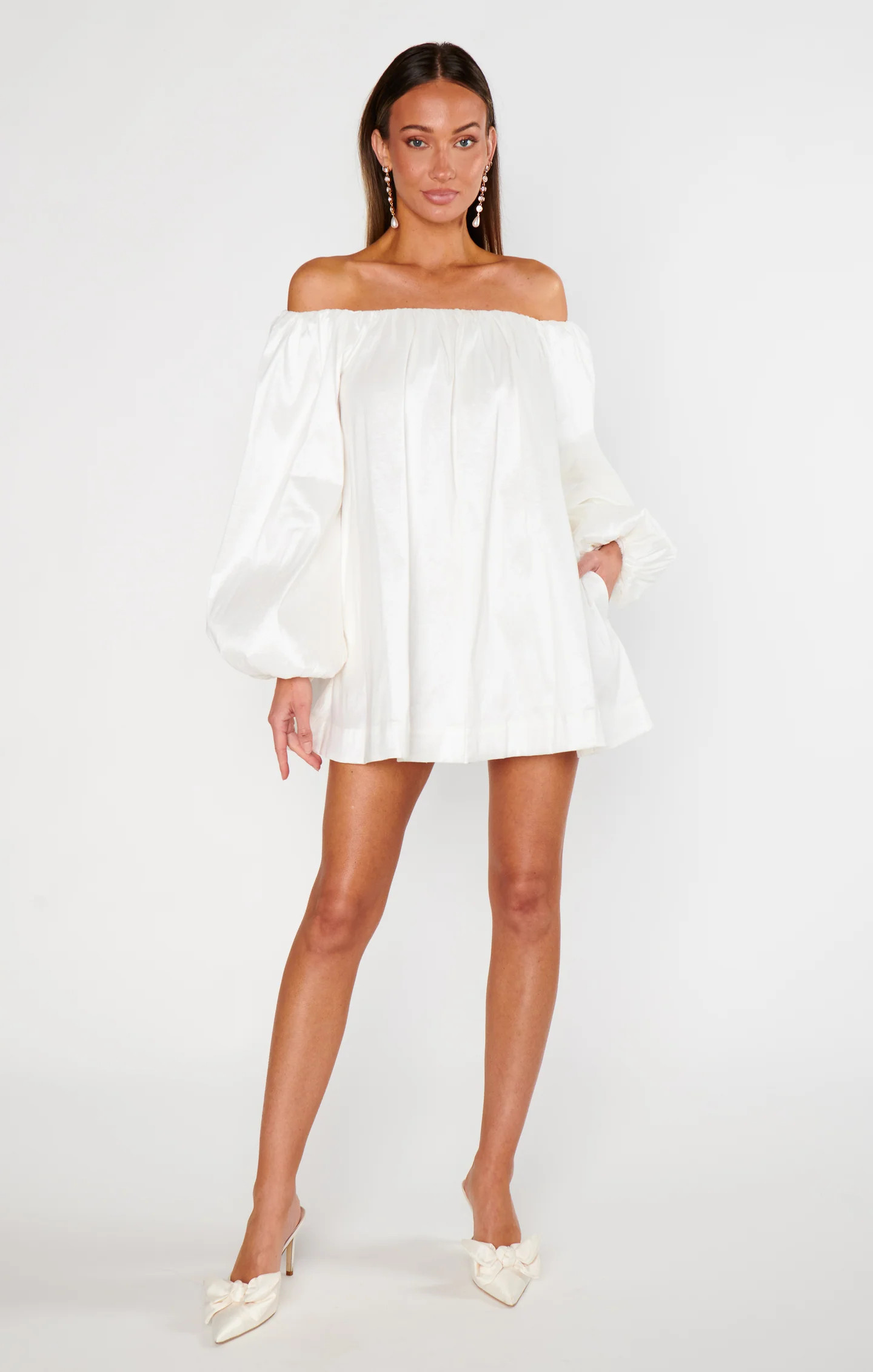 Brenna Mini Dress ~ White Taffeta | Show Me Your Mumu
