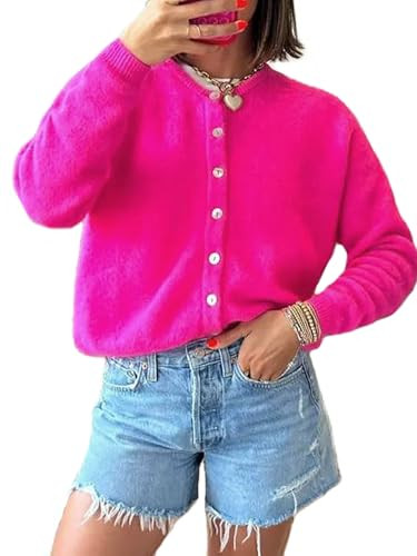 Women's Casual Cardigan Sweater Button Down Crewneck Soft Knit Lightweight Going Out Pullover Top... | Amazon (US)