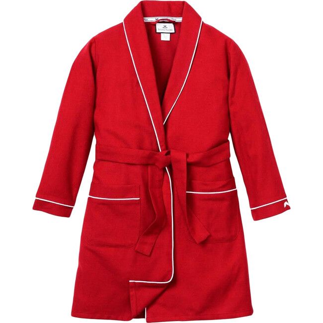 Red Flannel Robe with White Piping | Maisonette