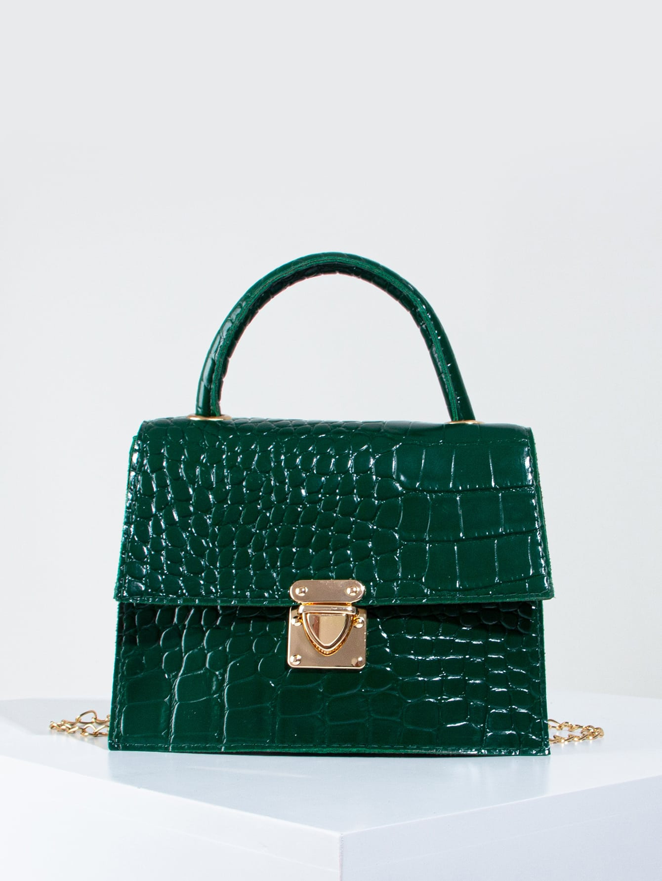 Croc Embossed Push Lock Flap Chain Bag | SHEIN