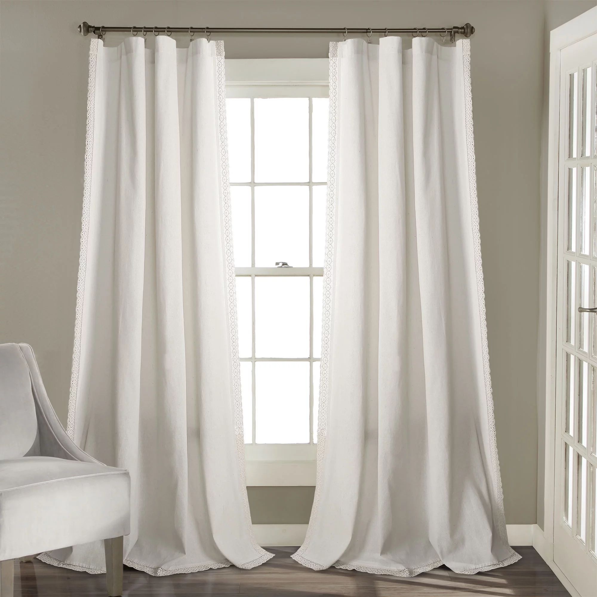 Lush Decor Rosalie Lace 84" x 54" Solid White Cotton Blend 3" Rod Pocket Pair Window Panel | Walmart (US)