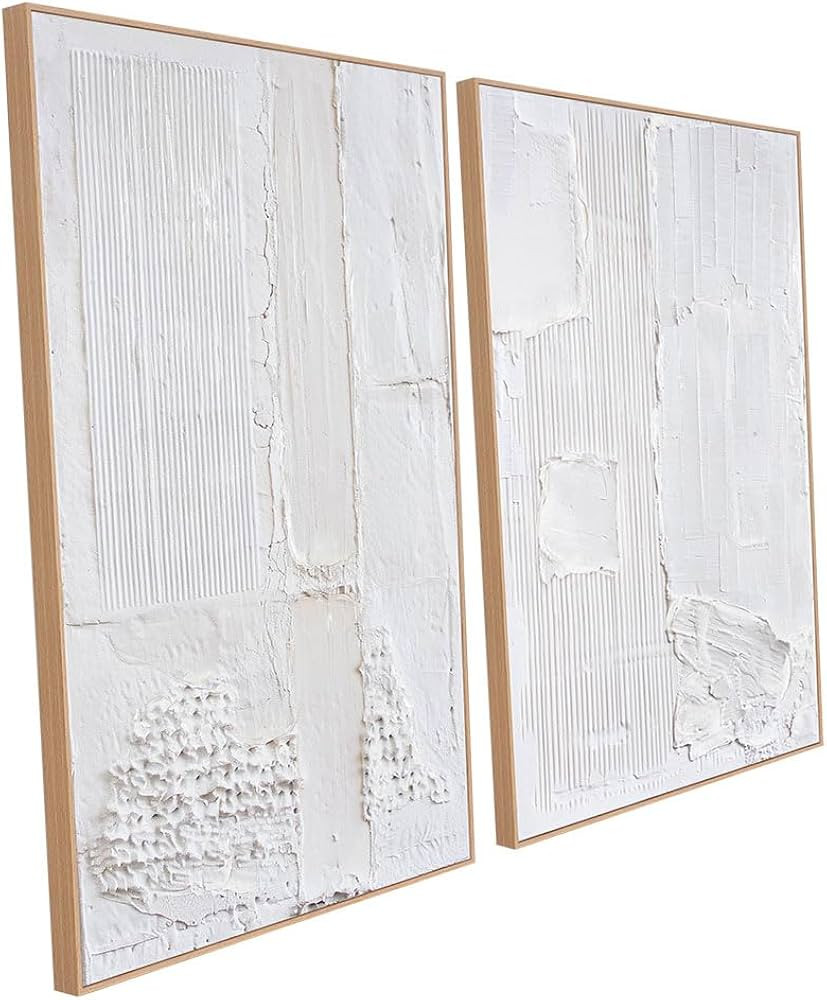 SAFERRYHOME Set of 2 White Abstract Wall Art - Modern Minimalist Canvas Paintings for Living Room... | Amazon (US)