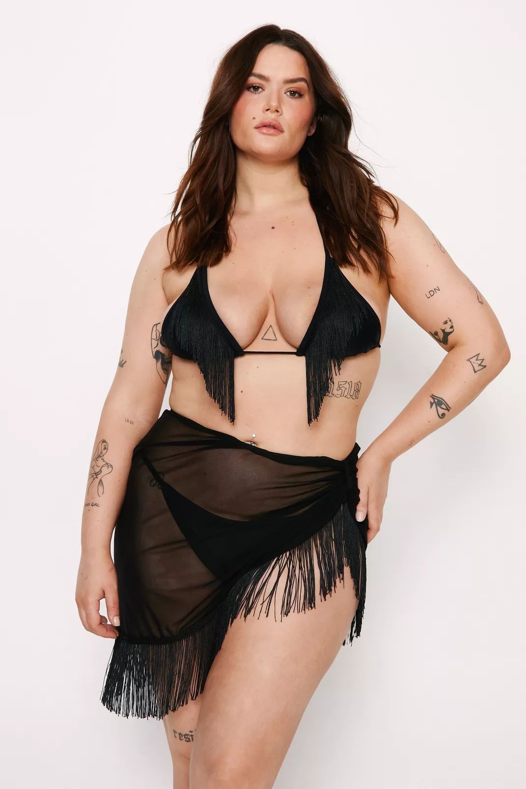 Plus Size Fringe Triangle Bikini and Sarong Co-ord Set | Nasty Gal UK (+IE)