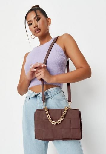Chocolate Suede Weave Quilted Bag | Missguided (US & CA)