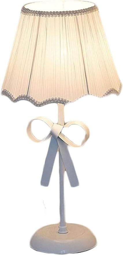 Nordic White Pink Table Lamp for Girl's Bedroom Single Cute Bow Table Lamp with Fabric Shade Mode... | Amazon (US)