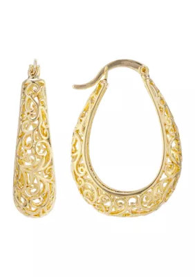 Belk SilverworksGold Over Silver Plated 1.2" Filigree Hoop Earrings | Belk
