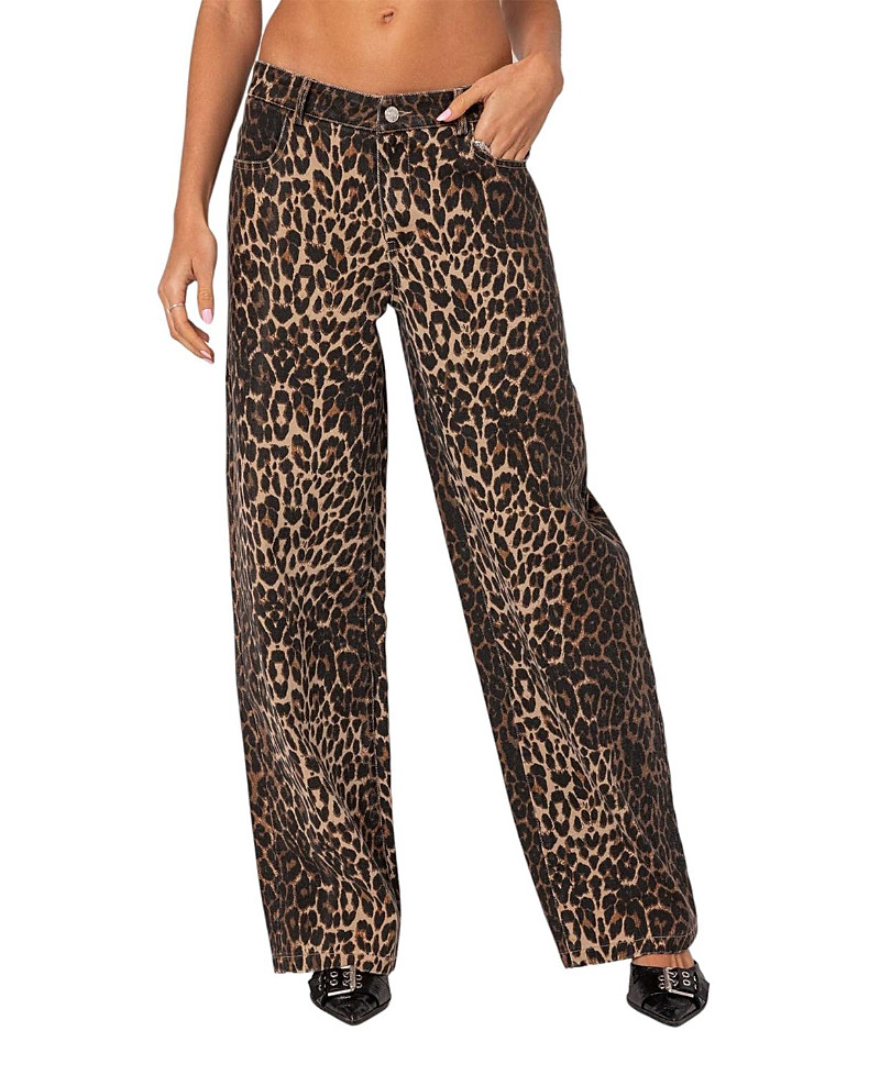 Edikted Leopard Printed Low Rise Jeans in Leopard | Bloomingdale's (US)