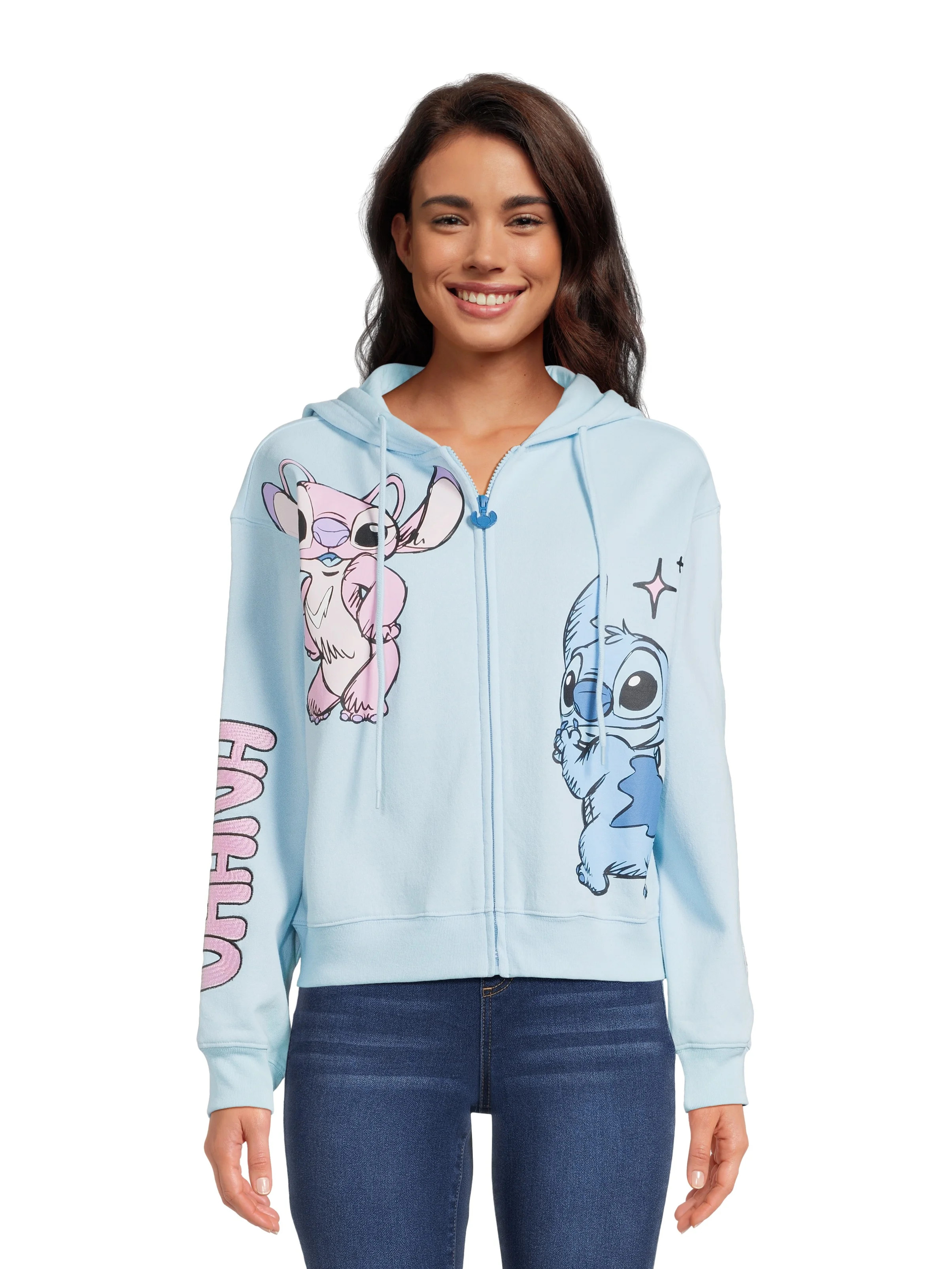 Disney Stitch and Angel Juniors’ Graphic Hoodie, Sizes XS-3XL | Walmart (US)
