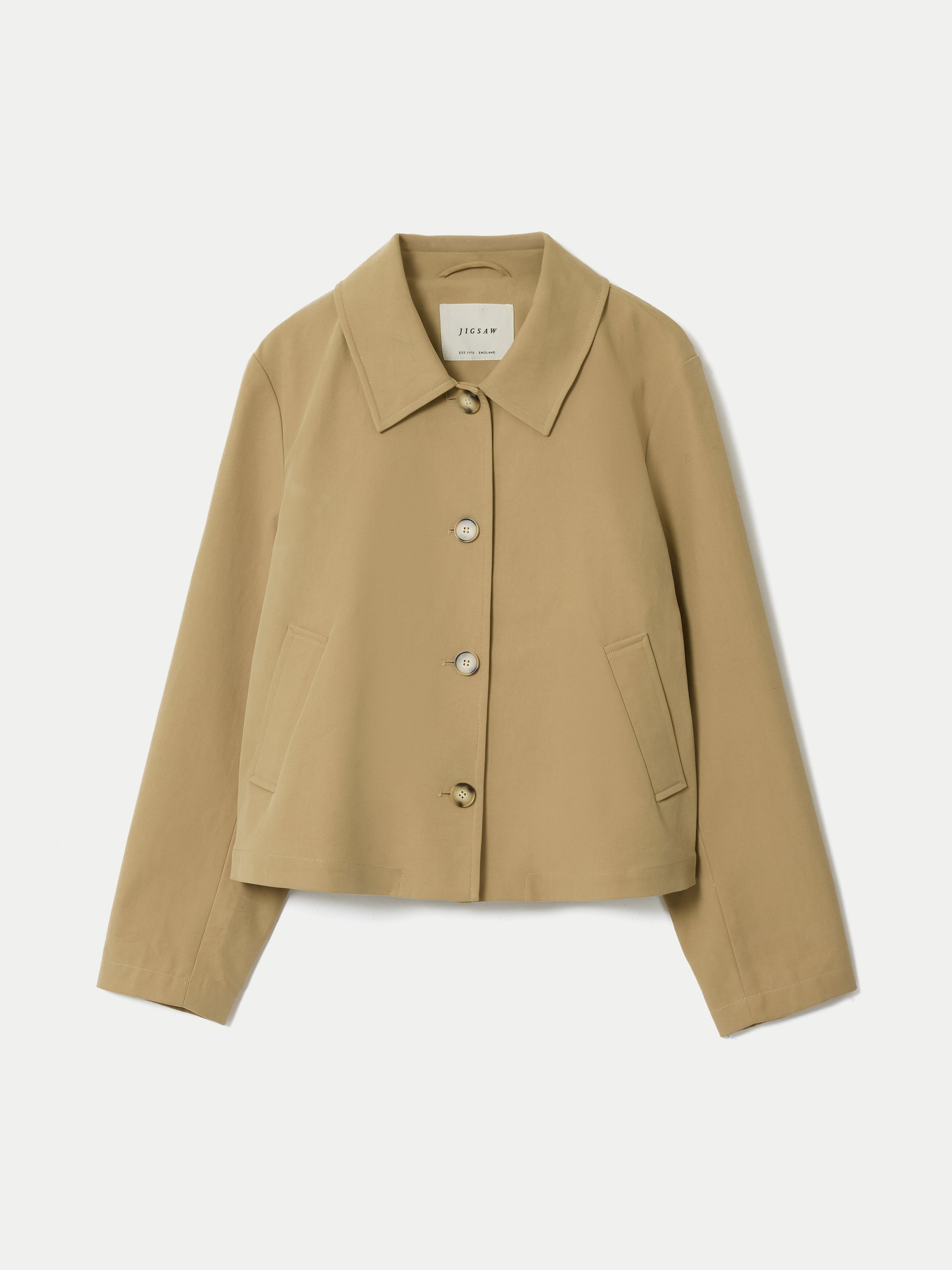 Cotton Cropped Trench Coat | Beige | Jigsaw (UK)