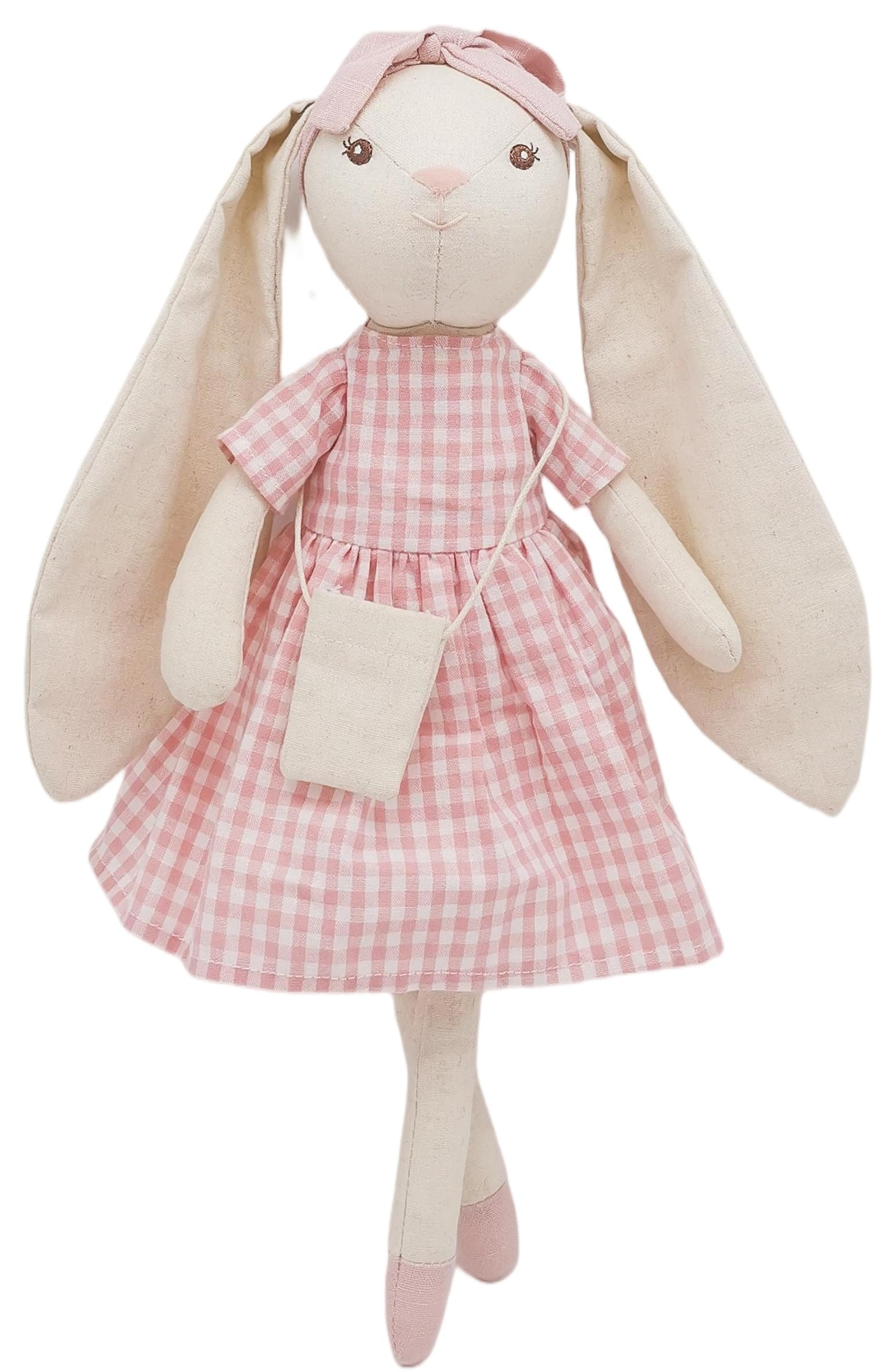 15" Bunny Stuffed Animal for Girls, Plush Toy Doll -Wearing Pink Plaid Dress,Cute Doll Set Dress ... | Amazon (US)