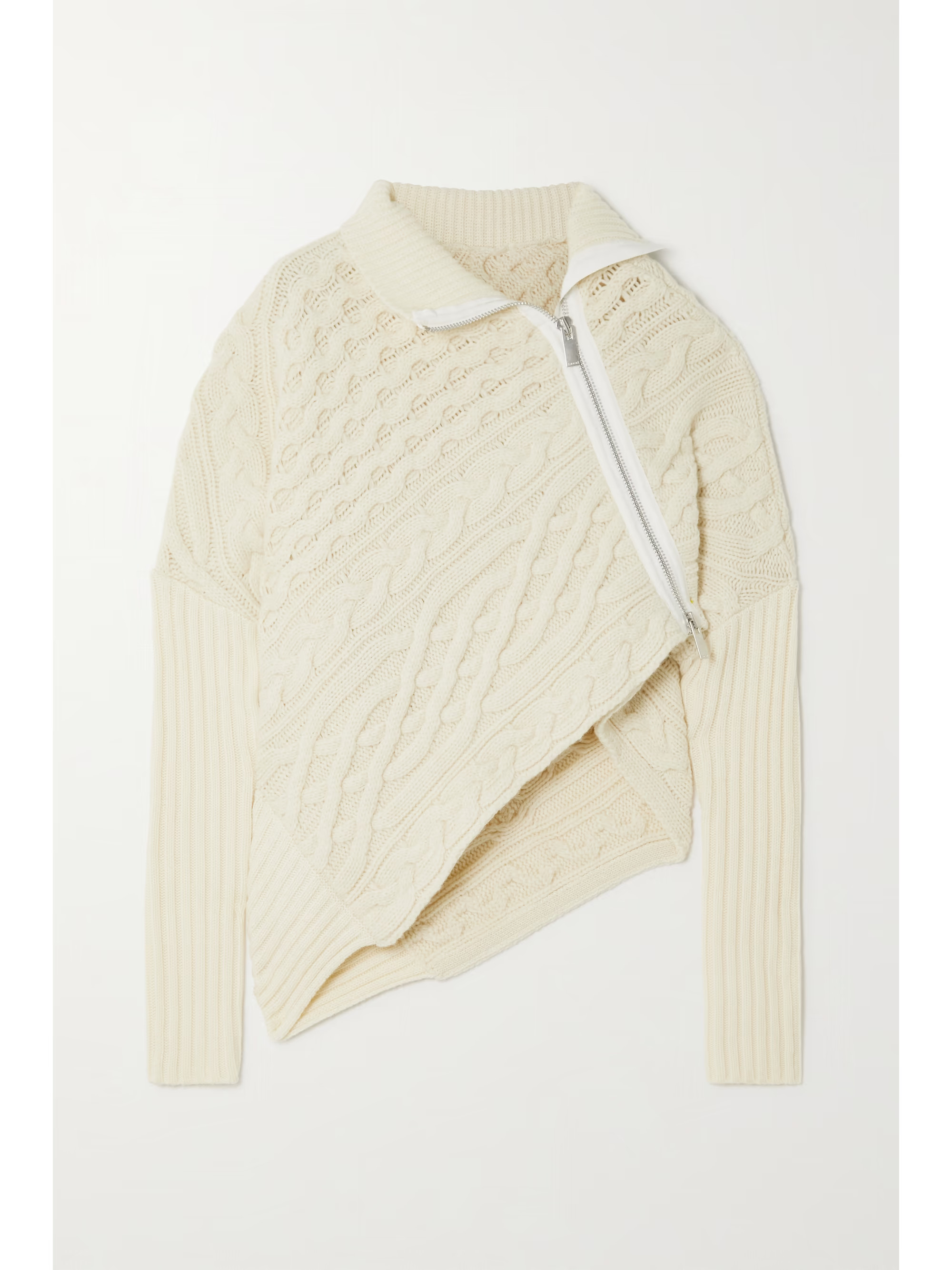 Asymmetric zip-detailed cable-knit wool sweater | NET-A-PORTER (UK & EU)