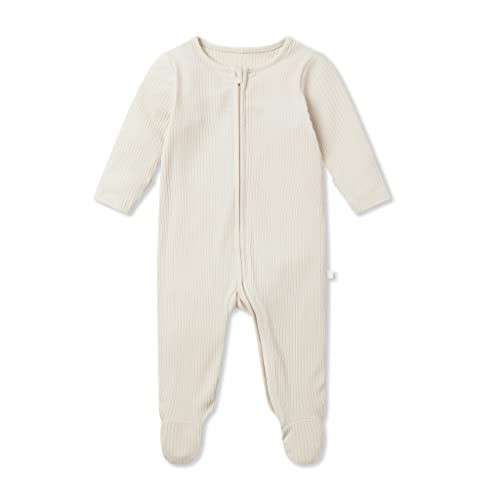MORI Baby Unisex Two-Way Zip Ribbed Clever Sleepsuit in Ecru – Comfort Bamboo and Organic Cotton Nightwear – Toddler's Pyjamas with Footed Design - Newborn | Amazon (UK)
