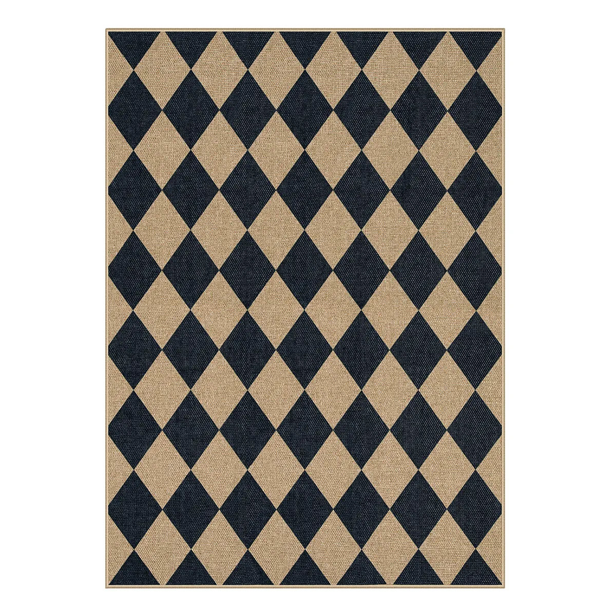 Washable Black Checkered Easy Jute Rug | Coline Geometric Style - Lahome | Lahome