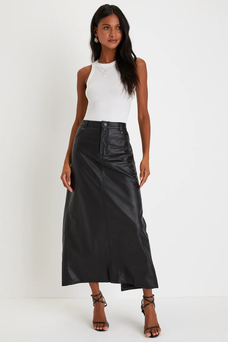 City Slicker Black Vegan Leather High-Rise Maxi Skirt | Lulus (US)