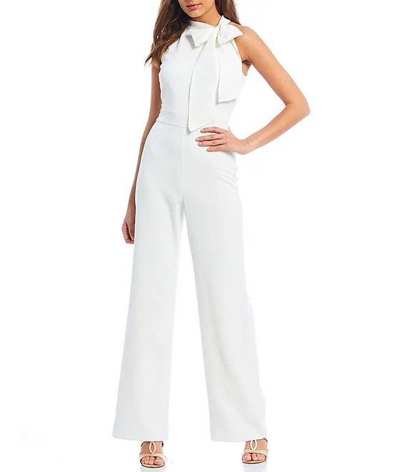 Sleeveless Bow Tie Mock Neck Jumpsuit | Dillard's