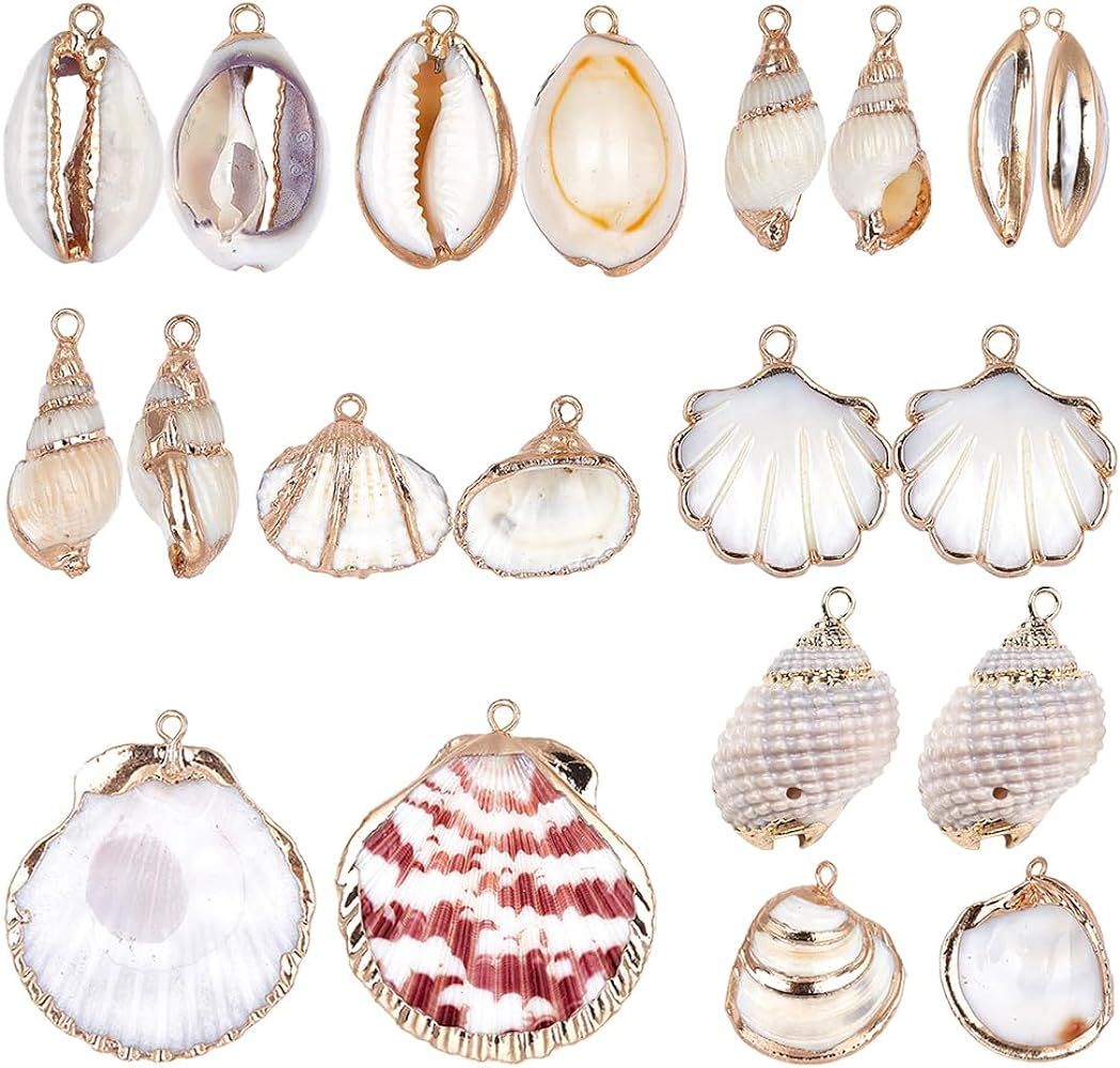SUNNYCLUE 1 Box Shell Charms Natural White Cowrie Seashells Charm Conch Shells Electroplated Charms Summer Ocean Sea Charm for Jewelry Making Charm Necklace Bracelet Earring DIY Craft | Amazon (US)