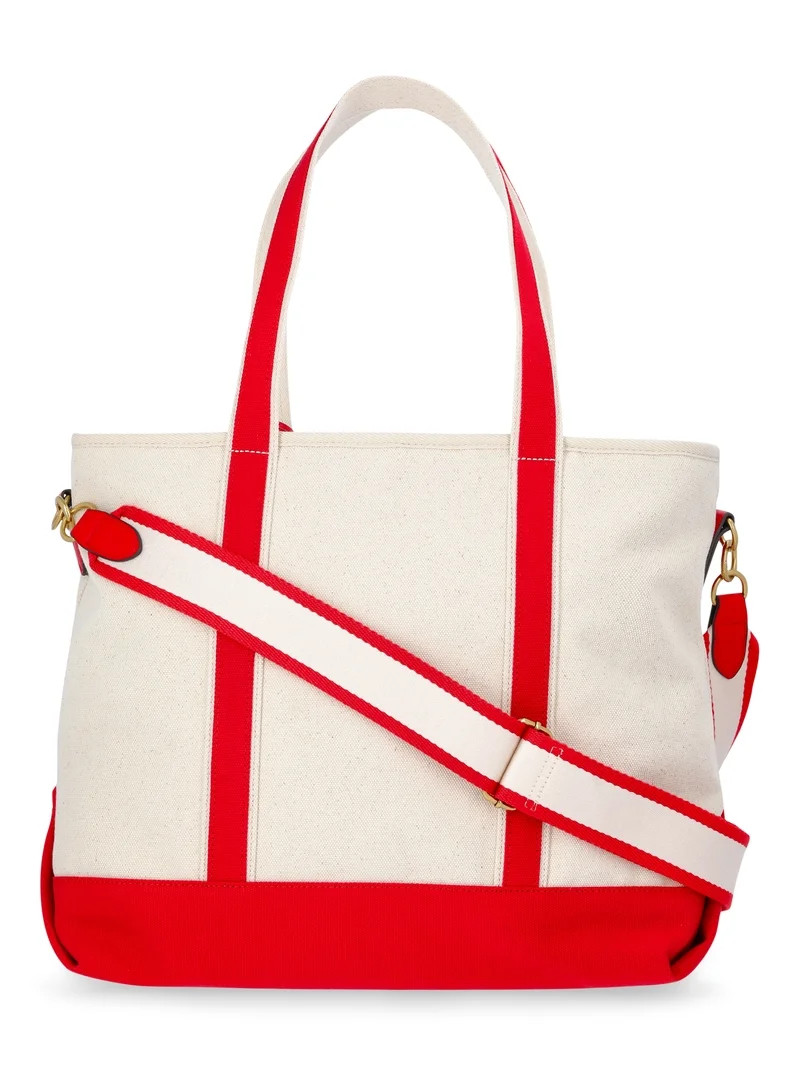 Free Assembly Women's Medium Canvas Tote, Natural/Red Star | Walmart (US)