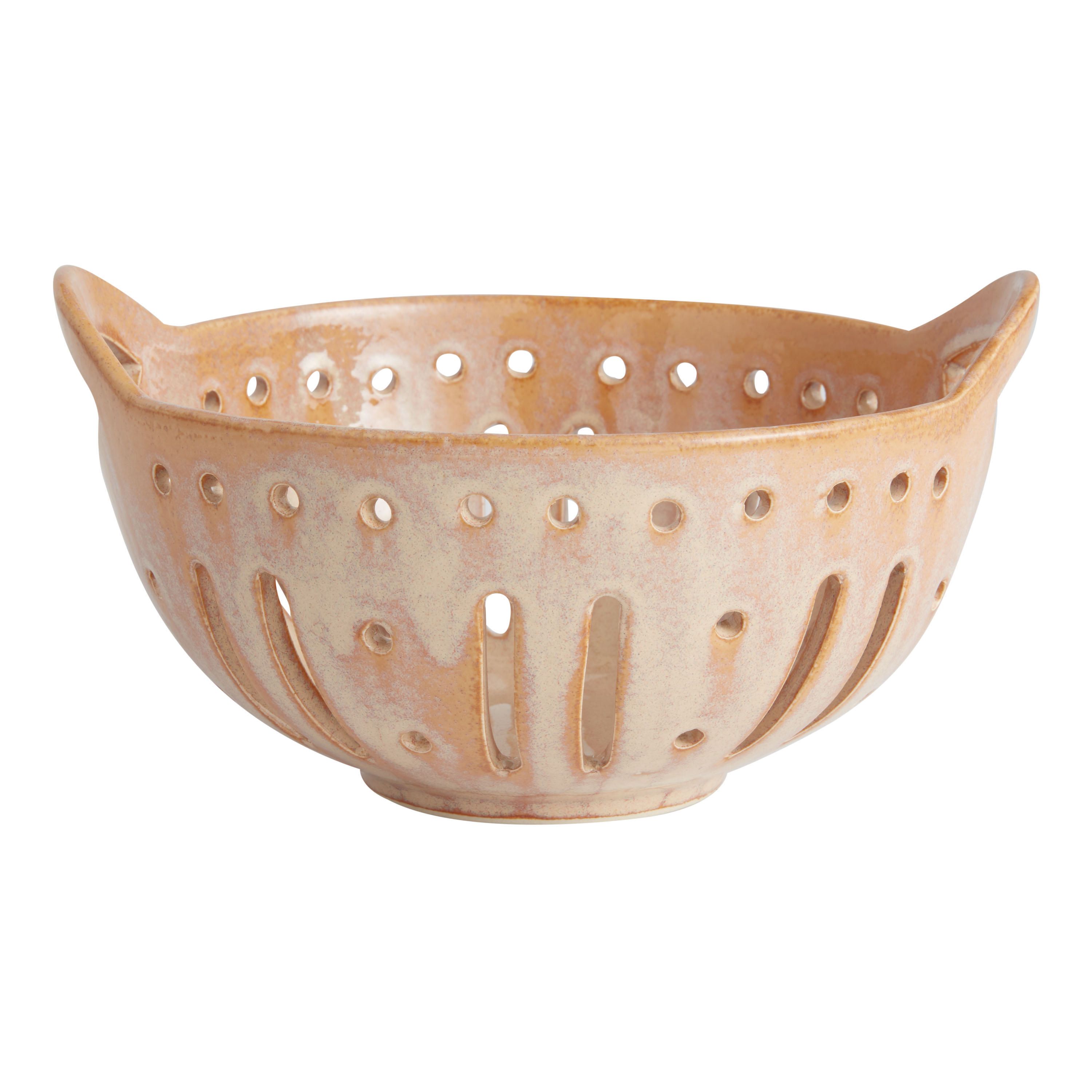 Small Brown Reactive Glaze Berry Basket Colander - World Market | World Market