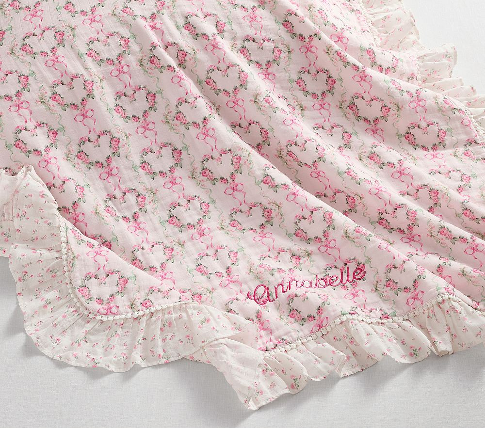 LoveShackFancy Floral Heart Oversized Organic Muslin Baby Blanket | Pottery Barn Kids