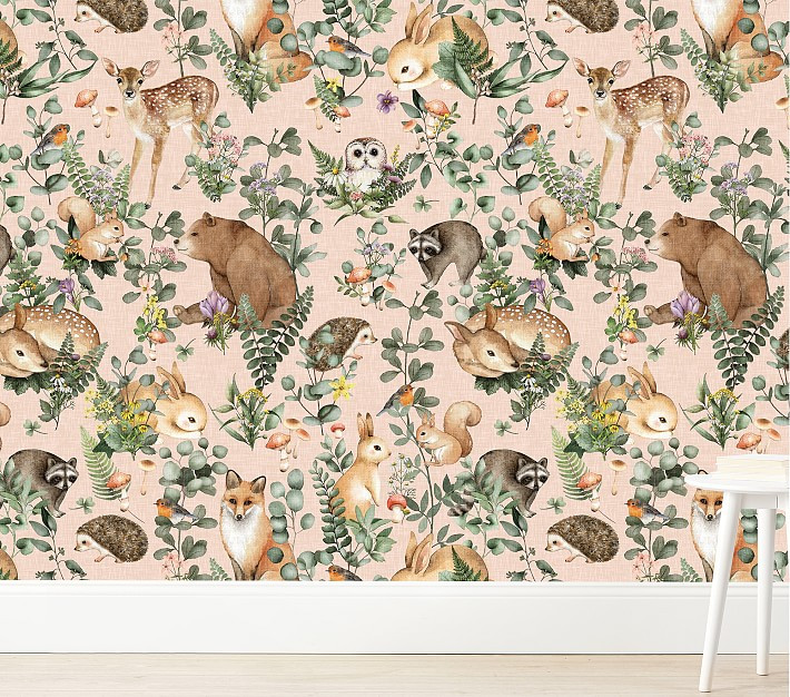 Wallpaperie Woodland Storybook Peel &amp;amp; Stick Wallpaper, Blush | Pottery Barn Kids