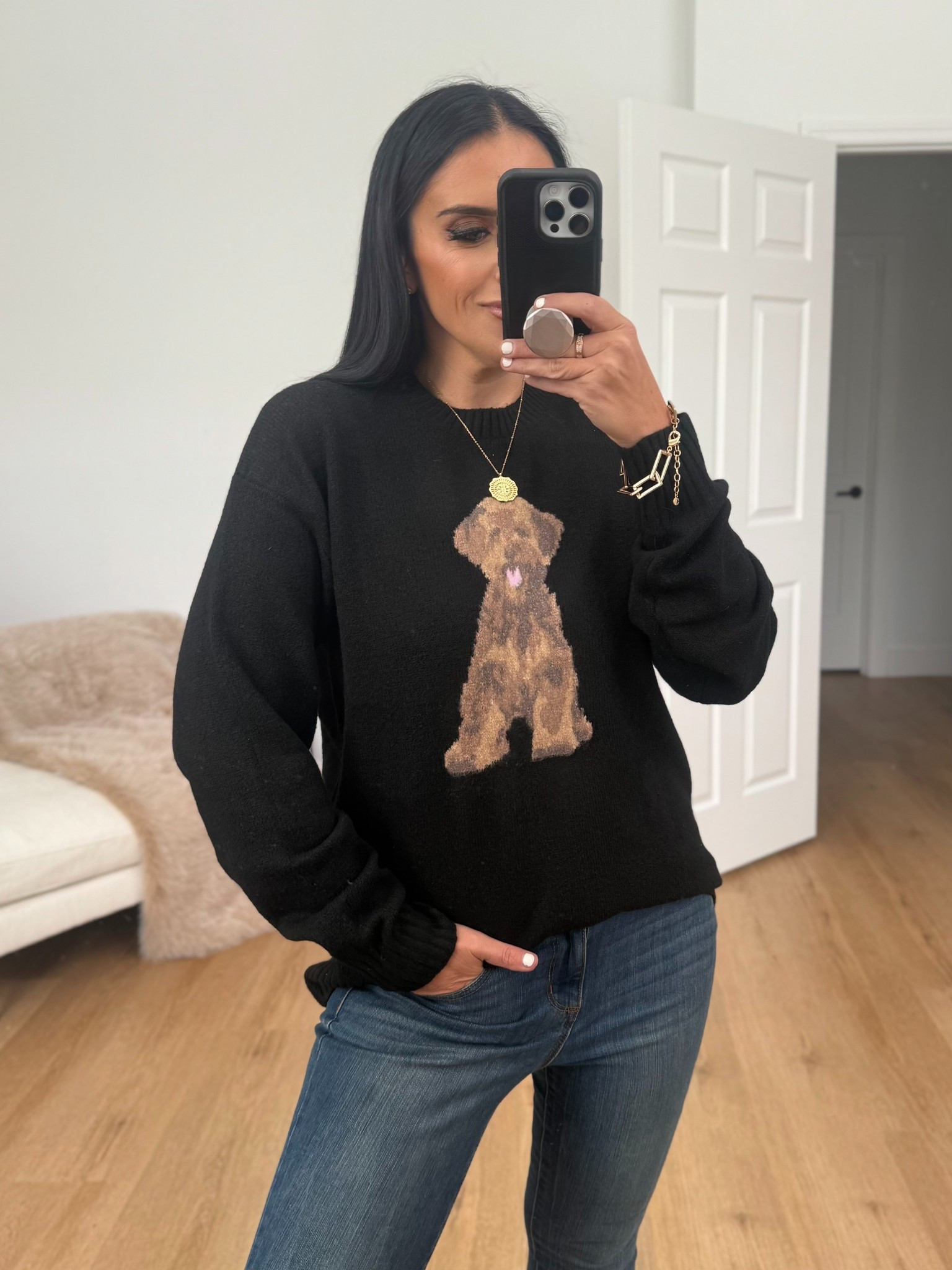 No Boundaries Fashion Icon Sweater, Midweight wearing size small under $18. 
