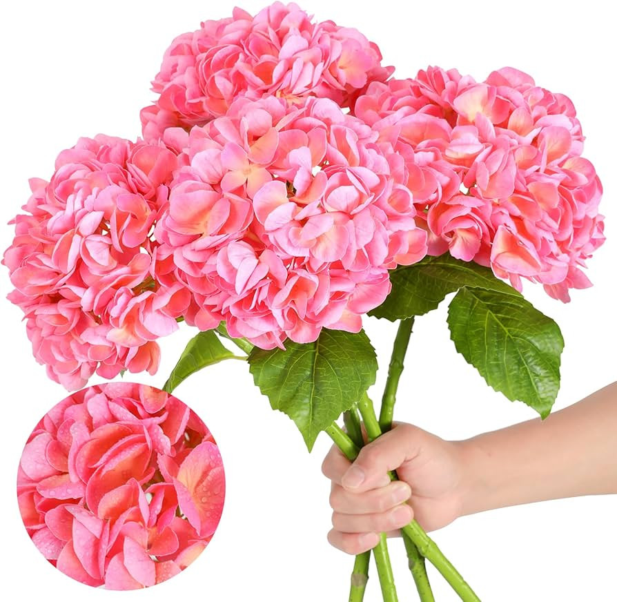 Nubry 4Pcs Pink Hydrangea Artificial Flowers, 22.5In Latex Faux Real Touch Large Hydrangea Flower... | Amazon (US)