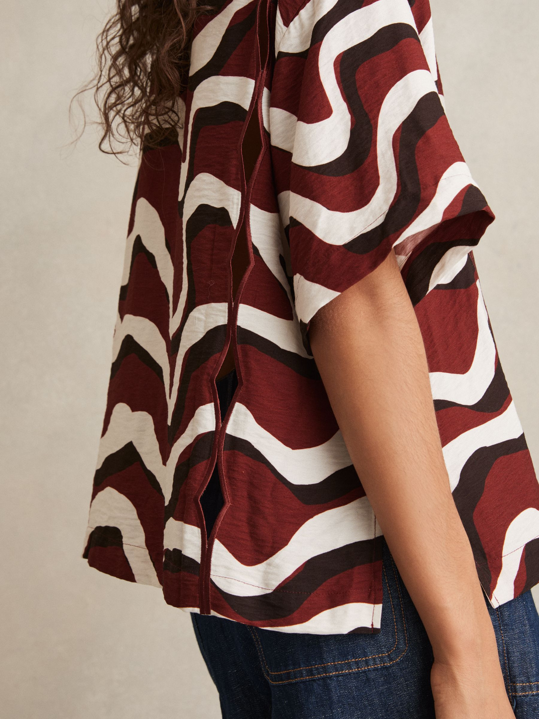 Reiss Wave-Print Cut-Out Shirt in White - REISS | Reiss UK