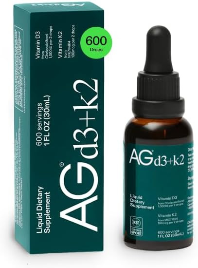 AG1 Vitamin D3 K2 Drops, 1000IU of Vitamin D3 and 100mcg of K2 per Serving, Supports Bone Density... | Amazon (US)