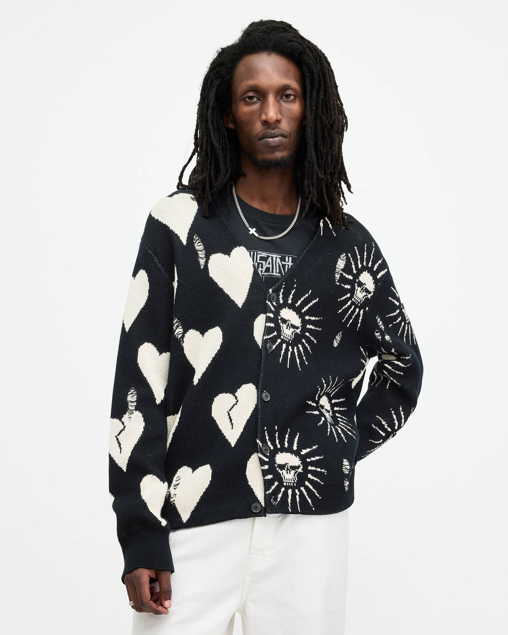 Sunbreak Jacquard Motif Relaxed Cardigan Black | ALLSAINTS US | AllSaints US
