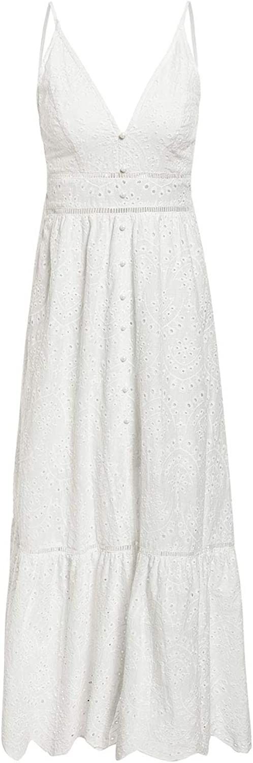 BerryGo Women's Embroidery Pearl Button Down Dress V Neck Spaghetti Strap Maxi Dress | Amazon (US)