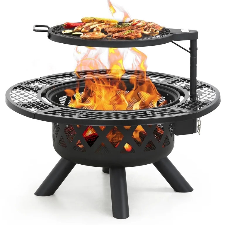 BALI OUTDOORS 32 inch Fire Pit with Poker, Wood Burning Fire Pit Patio for Outside with Grill | Walmart (US)