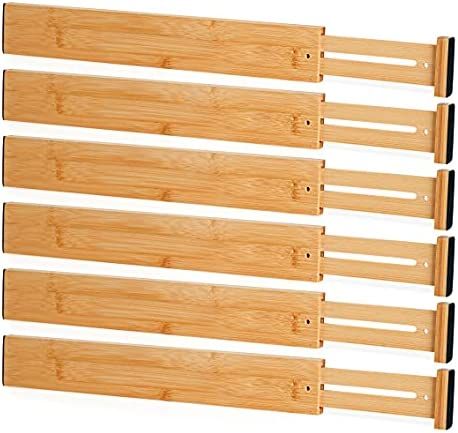 OMISSA 6 Pack Bamboo Drawer Dividers, Expandable Drawer Organizer(17.1"-22"), Spring-Loaded, Non-Sli | Amazon (US)