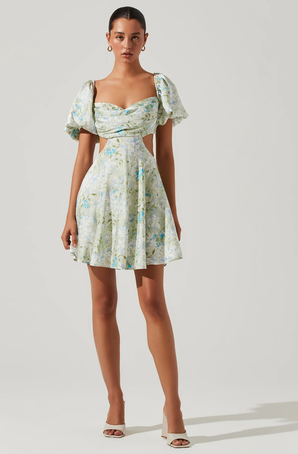 Clarita Floral Cutout Puff Sleeve Mini Dress | ASTR The Label (US)