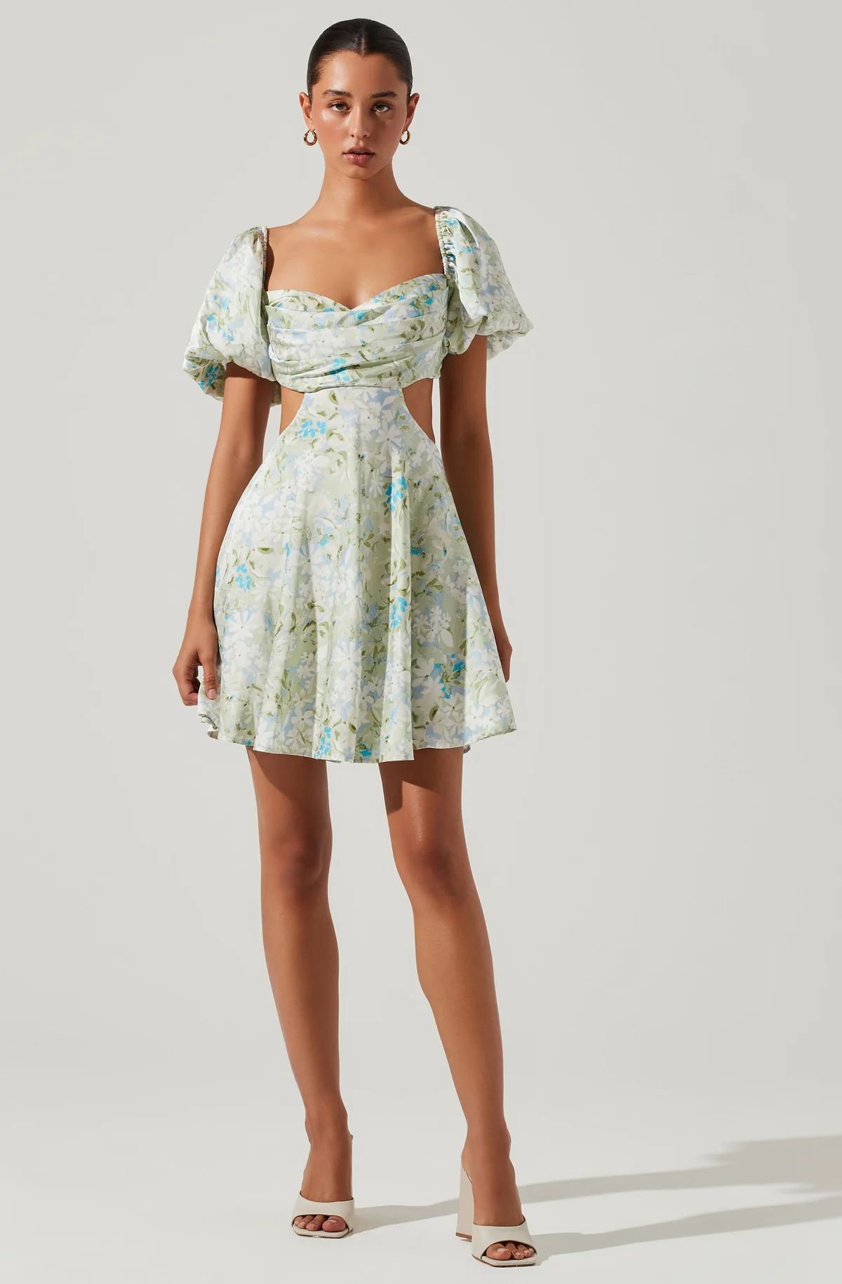 Clarita Floral Cutout Puff Sleeve Mini Dress | ASTR The Label (US)