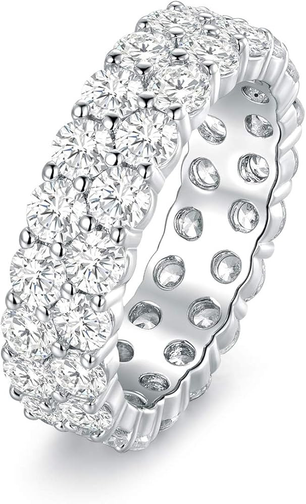 18K White Gold Plated Round-Cut Cubic Zirconia All-Around Band Ring Cocktail Jewelry for Women an... | Amazon (US)