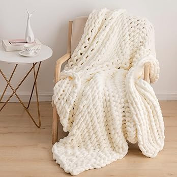 ZonLi White Chunky Knit Blanket, Handmade Luxury Chenille Blanket, Soft Cozy Woven Blanket for Sl... | Amazon (US)
