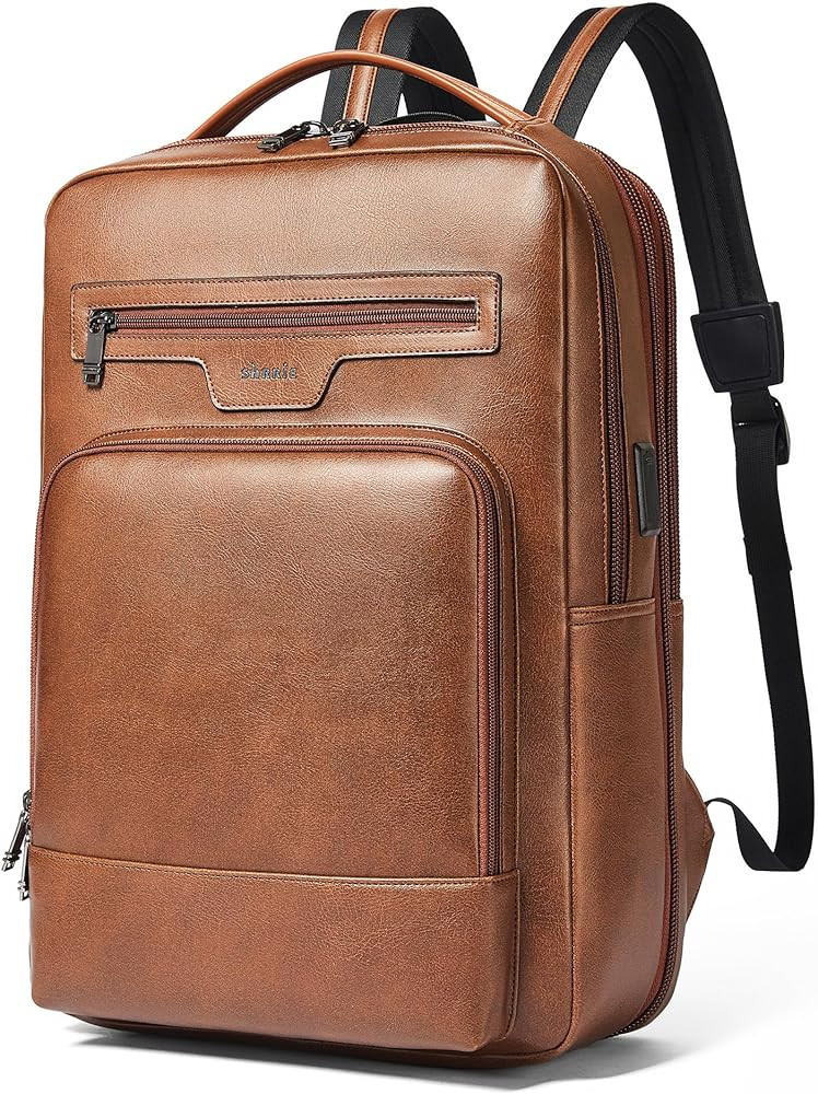 Shrrie Leather Laptop Backpack for Women and Men,28 L Travel Backpack Computer Bag Fits 16 inch L... | Amazon (US)