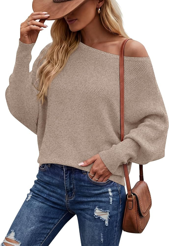 Neer Women's Off The Shoulder Sweaters Oversized Long Dolman Sleeve Sweaters for Women Casual Kni... | Amazon (US)